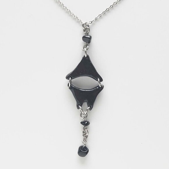 Vintage unique gothic abstact modernist black clay silver rosary necklace - Picture 6 of 8